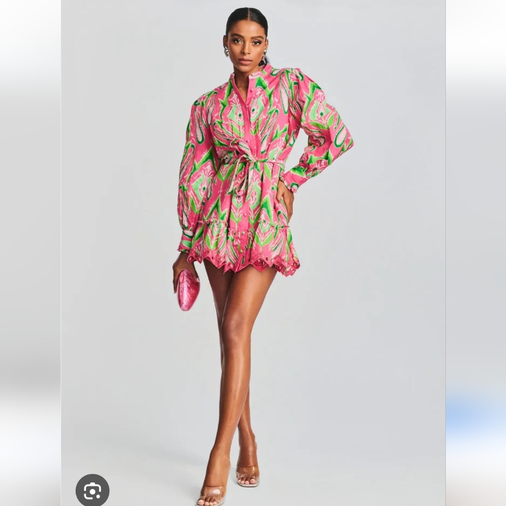 Hemant And Nandita Indu Pink Green Mini Dress Size M